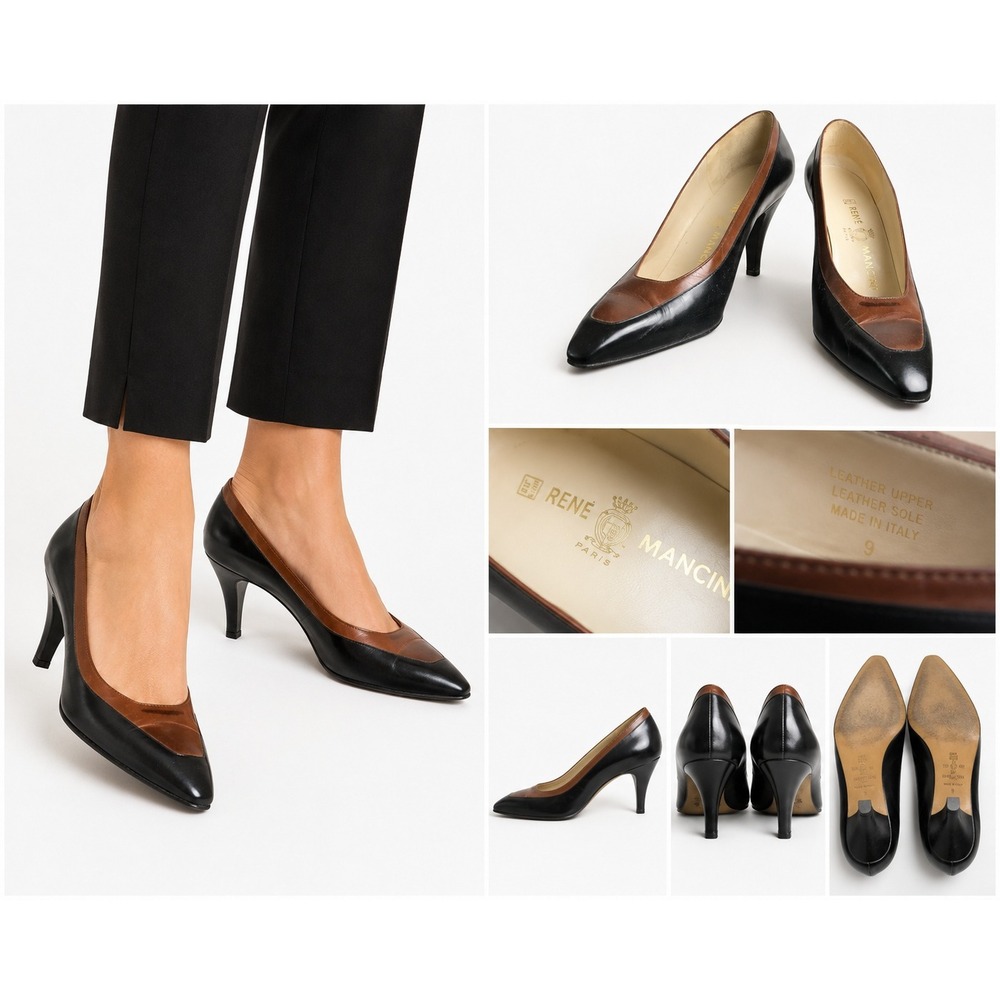 René Mancini‎ Pumps 9 Vintage Old Money Italian Dark Academia Leather Almond Toe